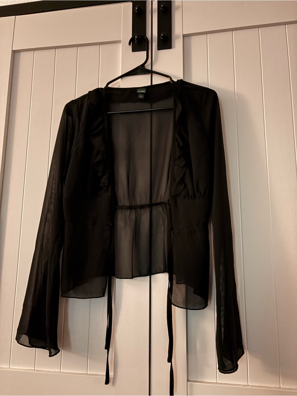 wild fable Black Sheer Ruffle Tie-Front Blouse